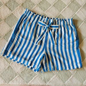 J. Crew High Waist Blue and White Striped Shorts